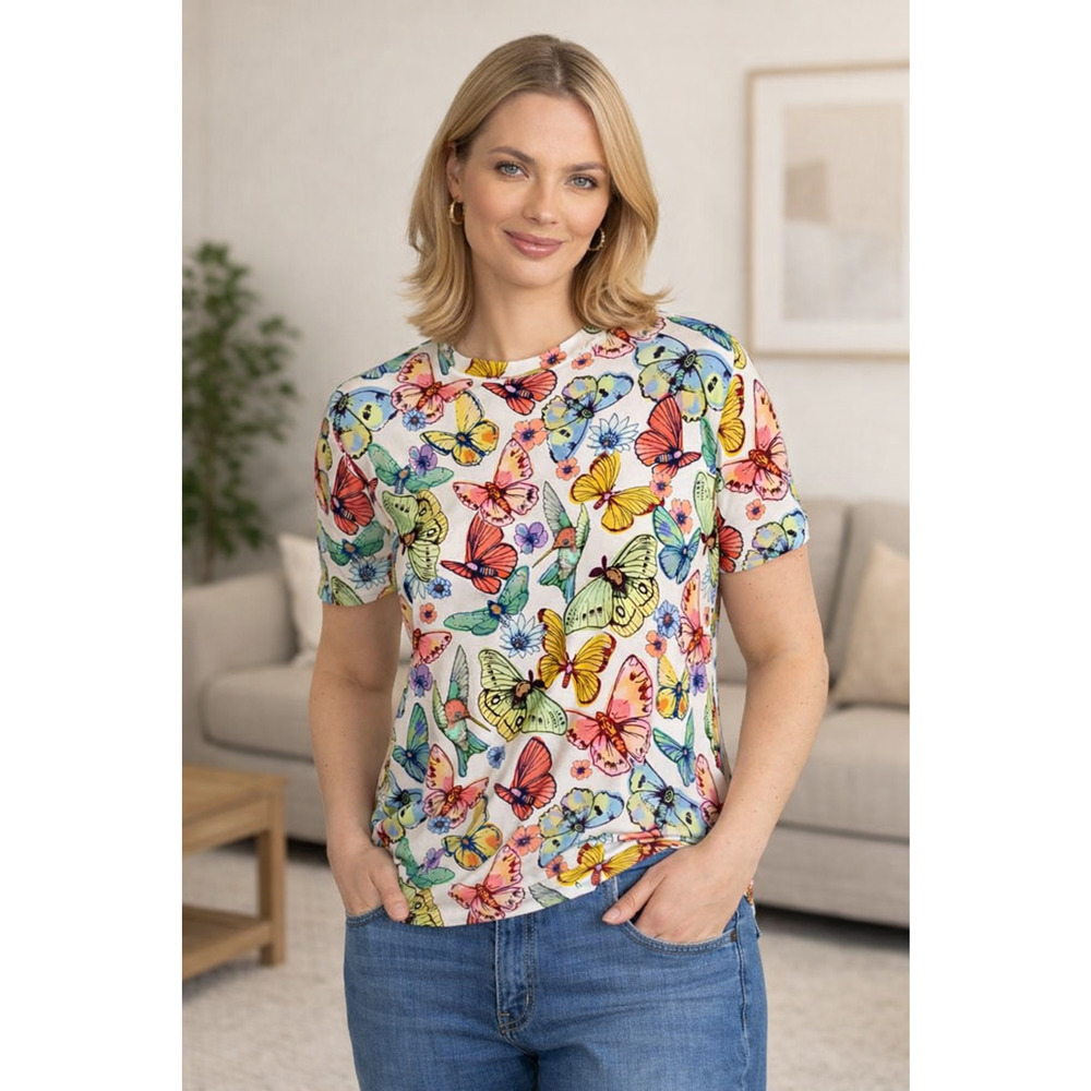 Johnny Was Janie Favorite T-Shirt Top Size XXL Boho Chic Butterflies Spring